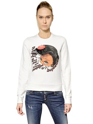 DSquared 1090 Jewelled Printed Modal Jersey Sweatshirt