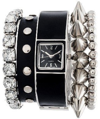 Xhilaration Women's Analog Watch and Jewelry Set - Black