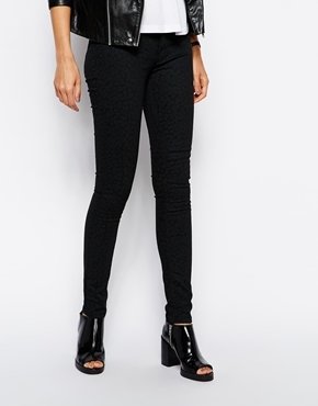 Just Female Black Leopard Skinny Jeans