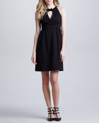 RED Valentino Sleeveless Dress with Bow at Neck, Black
