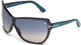 Tom Ford Ekaterina Shield Sunglasses with Screws, Blue