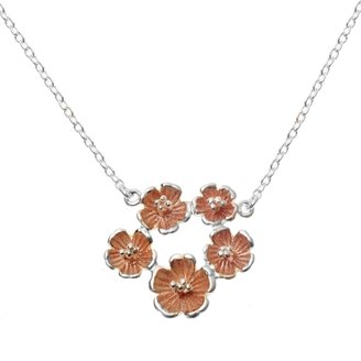 Oliver Bonas Silver Rose Gold Flower Cluster Necklace