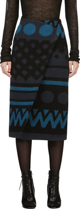 Burberry Black & Blue Geometric Wrap Skirt