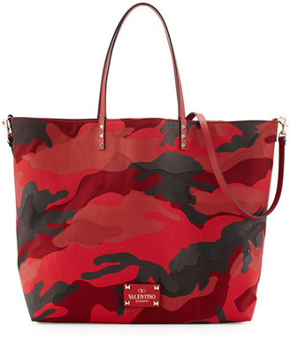 Valentino Camouflage Reversible Tote Bag, Red/Black