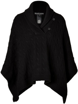 Ralph Lauren Black Label Cashmere Chunky Cable Shawl Collar Poncho in Black
