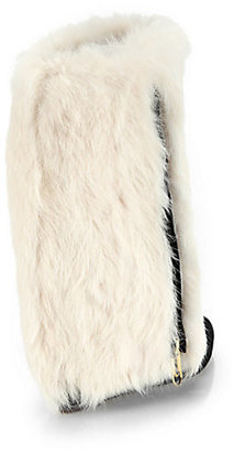 Jerome Dreyfuss Rabbit Fur & Suede Fold-Over Wedge Mid-Calf Boots