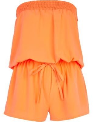 River Island Bright coral bandeau waisted playsuit