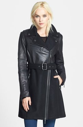 BCBGMAXAZRIA Leather & Wool Moto Style Coat