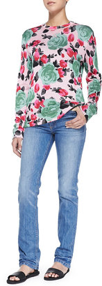 Marc by Marc Jacobs Jerrie Rose Printed Crewneck Sweater & Drainpipe Faded Slim Denim Jeans