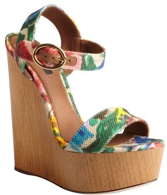 Dolce & Gabbana khaki floral dyed canvas platform wooden wedge sandals