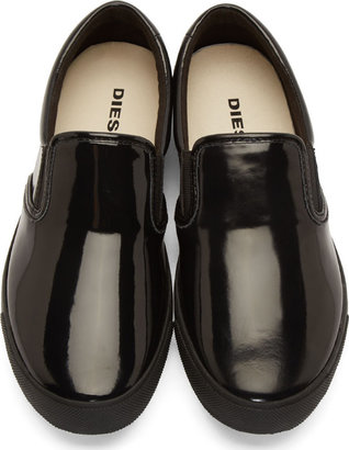 Diesel Black Patent Leather Sub.Ways Slip-On Sneakers