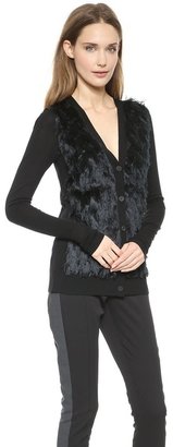 Vera Wang Collection Fringed Front Cardigan