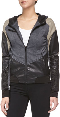 Blank Faux-Leather Combo Zip Jacket