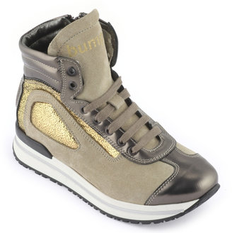 Bumper Dark grey and gold leather trainers