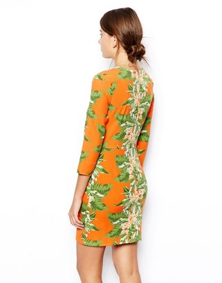 ASOS COLLECTION Hawaii Palm Placement Body-Conscious Print Dress