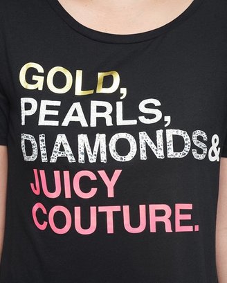 Juicy Couture Gold Pearls Diamonds Hi-Low Graphic Tee