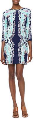 Ali Ro 3/4-Sleeve Multicolored Print Jersey Dress