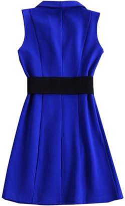 Choies Slim Lapel Sleeveless Dress in Blue