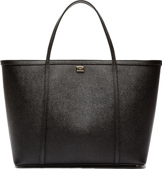 Dolce & Gabbana Black Pebbled Leather Shopping Tote