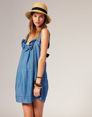 Ganni Chambray Dress With Bow Detail