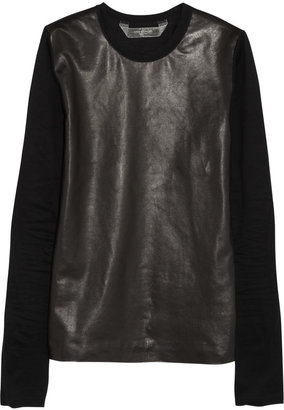 Reed Krakoff Leather-paneled cotton top