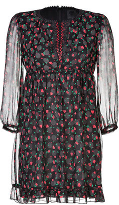 Anna Sui Silk Hearts and Rosebuds Print Dress