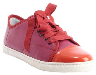 Lanvin fuschia and red leather cap toe sneakers