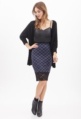 Forever 21 Plaid & Lace Pencil Skirt