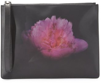 Christopher Kane Black leather holographic peony clutch