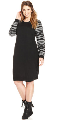 Love Squared Plus Size Printed-Sleeve Sweater Dress