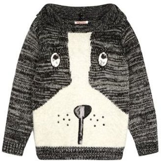 Bluezoo Grey knit dog print hooded jumper