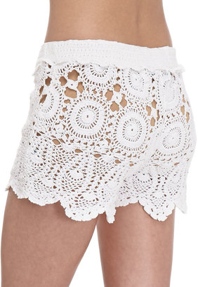 Letarte Crochet Tie-Waist Shorts, White