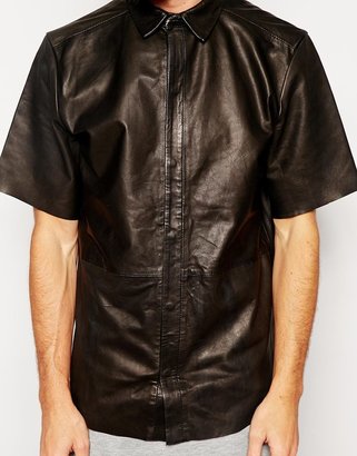 Selected Leather Shirt With Short Sleeves