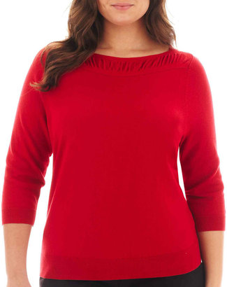 WORTHINGTON Worthington 3/4-Sleeve Ruched Sweater - Plus