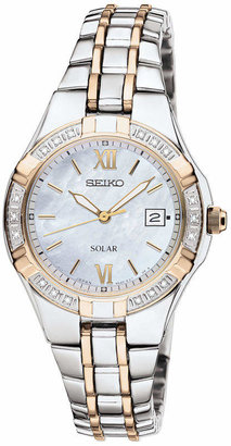 Seiko Womens Two-Tone Diamond-Accent Solar Watch SUT068