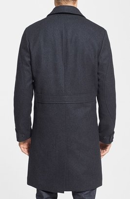 W.R.K 'Towne' Leather Trim Cotton Overcoat