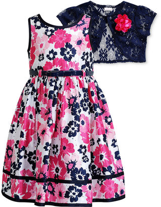 Sweet Heart Rose Little Girls' 2-Piece Belted Dress & Cardigan Set