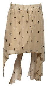 eVogues Apparel Plus Size Cross Print Hi-Lo Skirt Ivory