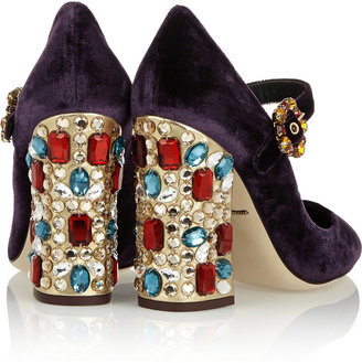 Dolce & Gabbana Vally crystal-embellished velvet pumps