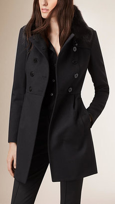 Burberry Virgin Wool Cashmere Coat With Fox Fur Collar