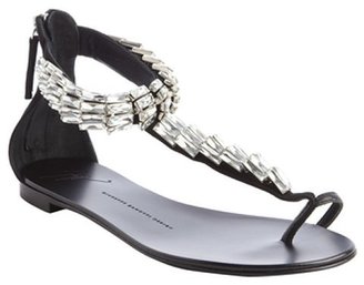 Giuseppe Zanotti black suede jewel covered t strap sandals