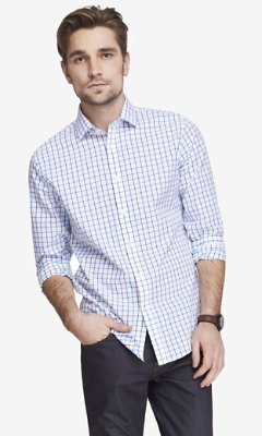 Express Non-Iron Fitted Plaid Shirt