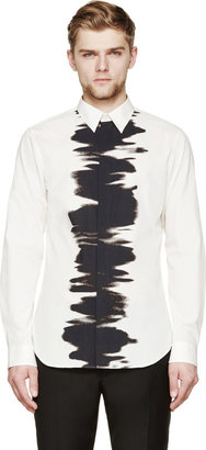 Calvin Klein Collection White & Black Water Print Button-Up Shirt