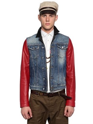 DSquared 1090 Stretch Cotton Denim & Leather Jacket