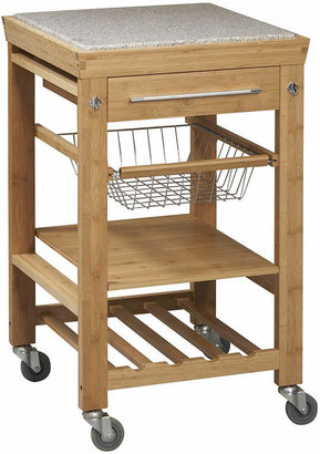 Asstd National Brand Small Space Bamboo Rolling Kitchen Cart with Granite Top
