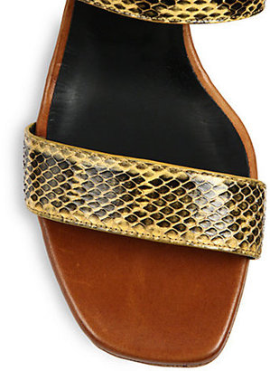 Fendi Cara Snake-Embossed Leather Block-Heel Sandals