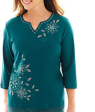 Alfred Dunner Lake Ontario 3/4-Sleeve Embroidered Floral Top