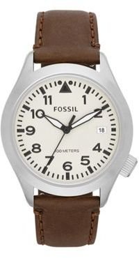 Fossil Men's white dial leather strap watch