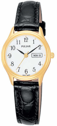 Pulsar Women Black Leather Strap Watch 30mm PXU012