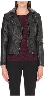 Free People Hooded faux-leather moto jacket